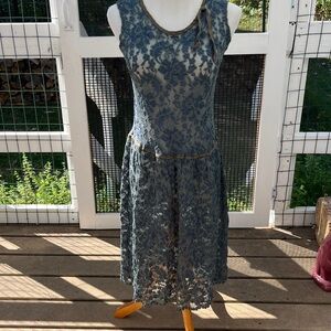 Neesh by D.A.R. Anthropology Lacey sleeveless dress blue, teal stretchy XS
